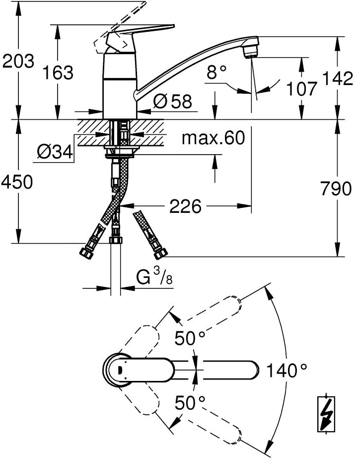 GROHE Eurosmart Cosmopolitan Küchenarmatur, niedriger Auslauf, Niederdruck 31179000 flacher Auslauf