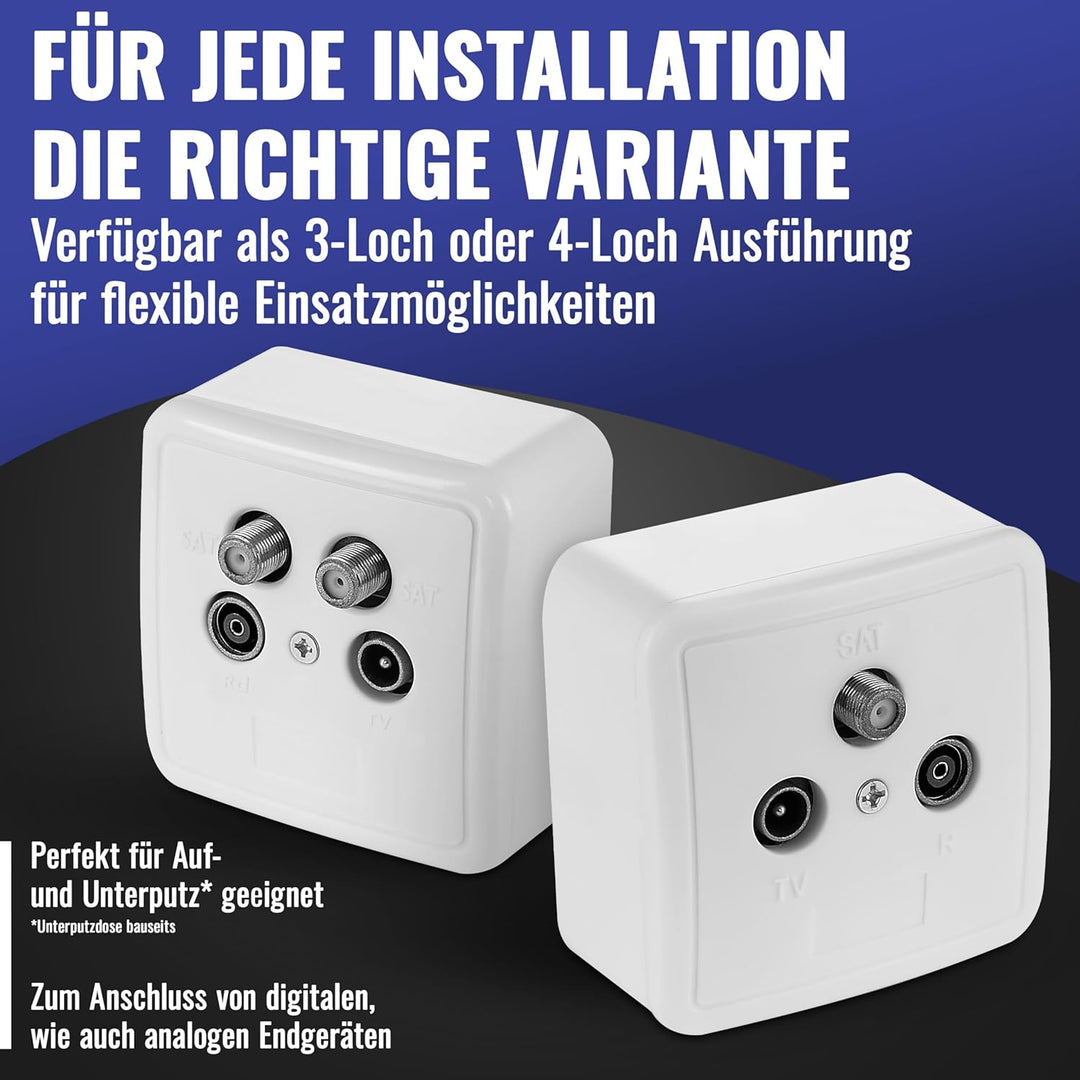 Poppstar 5x SAT Dose (3-Loch Antennendose), Enddose für SAT, TV und Kabel Anschluss (digital/analog)