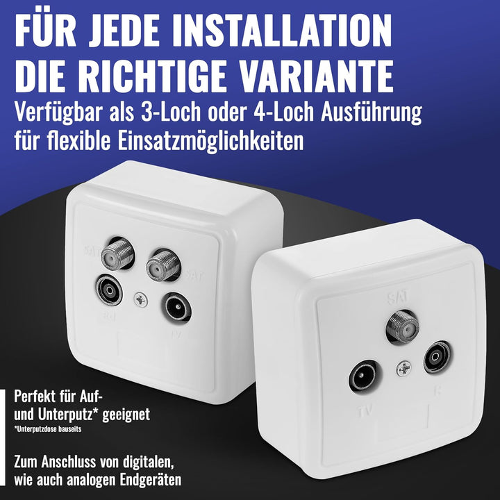 Poppstar 5x SAT Dose (3-Loch Antennendose), Enddose für SAT, TV und Kabel Anschluss (digital/analog)