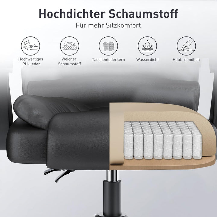 rattantree Ergonomischer Bürostuhl Mit Fussstütze, Schreibtischstuhl, PU Leder Computerstuhl mit Gep