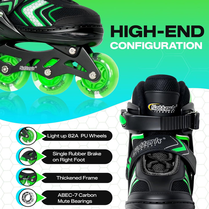 Nattork Inliner für Kinder Verstellbare Inline Skates, 4 Grössen Kinder Inline Roller Skates mit Bel