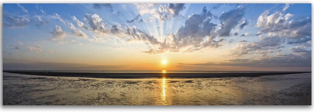 Feeby. Leinwandbild, Bilder, Wand Bild, Wandbilder, Kunstdruck 150x50 cm, SONNENUNTERGANG, MEER, NAT