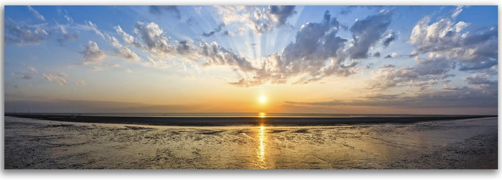 Feeby. Leinwandbild, Bilder, Wand Bild, Wandbilder, Kunstdruck 150x50 cm, SONNENUNTERGANG, MEER, NAT