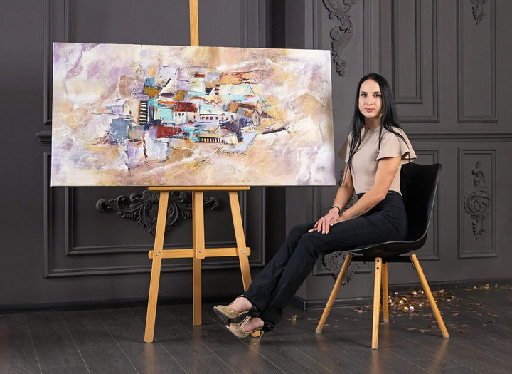 YS-Art Abstrakt Stil Acryl Gemälde auf Leinwand Fortschritt handgemalt Wandbilder Wohnzimmer modern