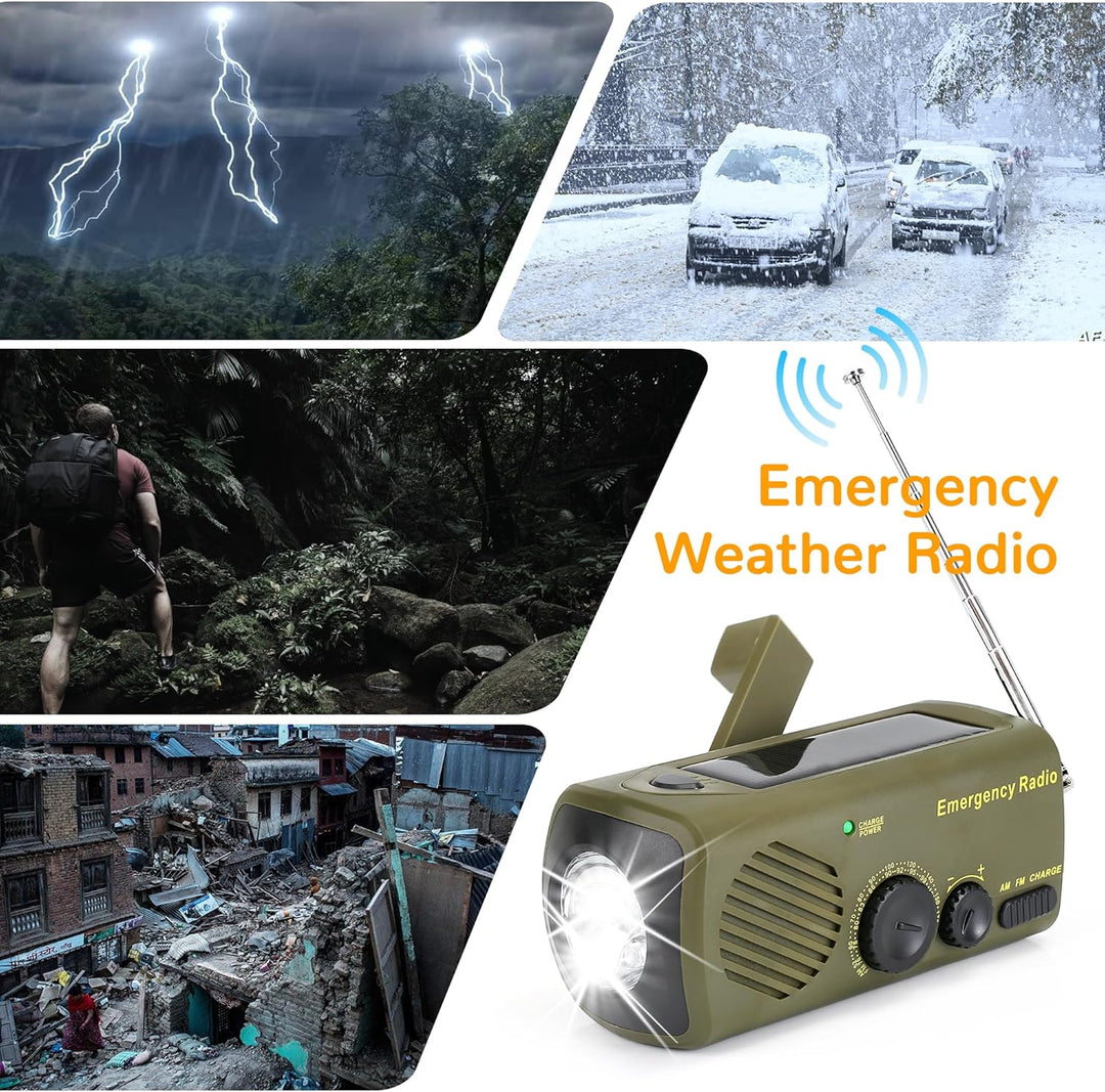 Notfallfunk, tragbares Handkurbelradio mit AM/FM, 3000 mAh wiederaufladbare Powerbank, SOS-Alarm, LE