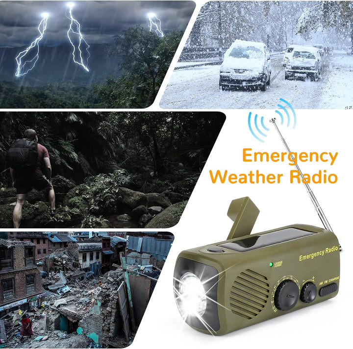 Notfallfunk, tragbares Handkurbelradio mit AM/FM, 3000 mAh wiederaufladbare Powerbank, SOS-Alarm, LE