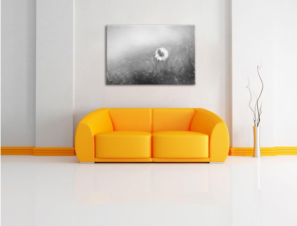 Pixxprint Gänseblümchen Marienkäfer als Leinwandbild/Grösse: 100x70 cm/Wandbild/Kunstdruck/fertig be
