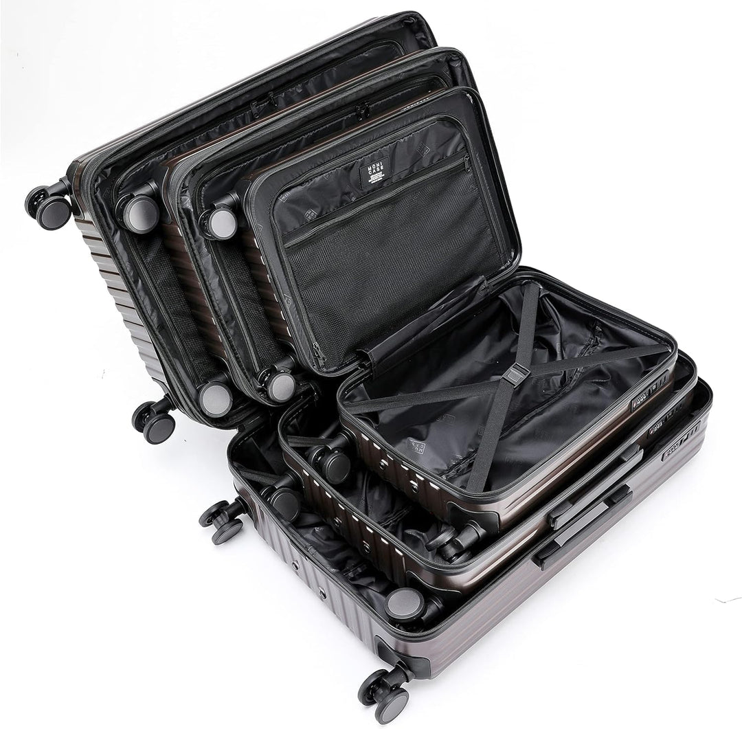 M816 TSA-Schloss, Dehnungsfuge, Teleskopgriff, Reisekoffer mit 4 Rollen, Hartschale (Coffee, 3tlg. K