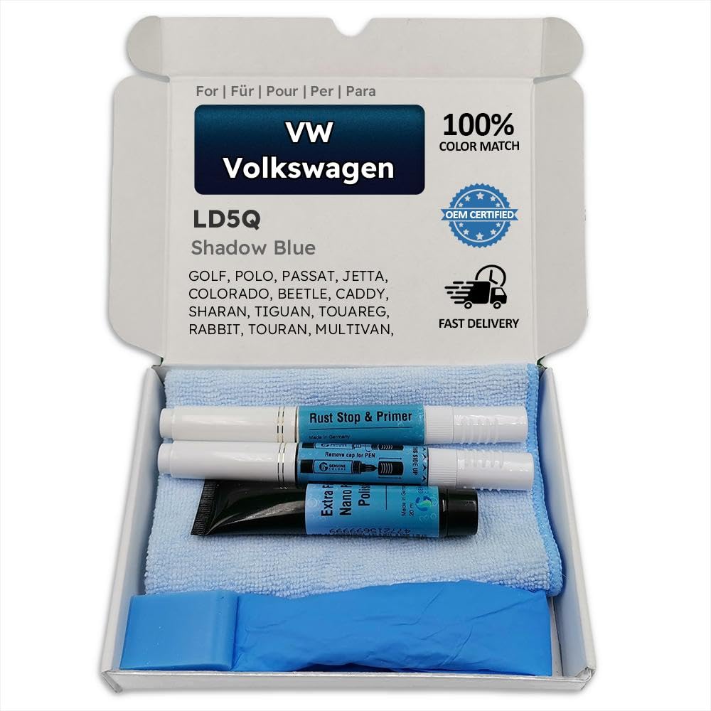 Genuine Colors Lackstift SHADOW BLUE LD5Q Kompatibel/Ersatz für VW Volkswagen Blau Komplettes Repara