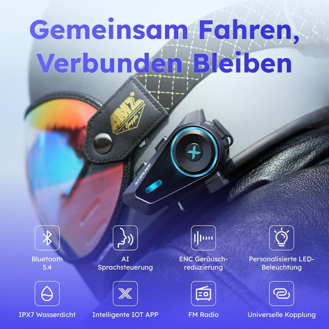 Motorrad Bluetooth Headset, 4 Fahrer Bluetooth Intercom, Sprachsteuerung, FM-Radio, Geräuschunterdrü