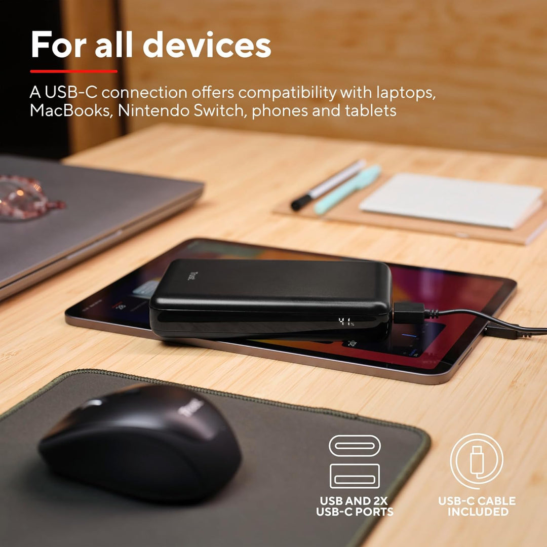 Trust Laro Laptop Powerbank 100W Schnelllade Power Bank 20000mAh 2X USB-C 1x USB-A, Powerstation Cha