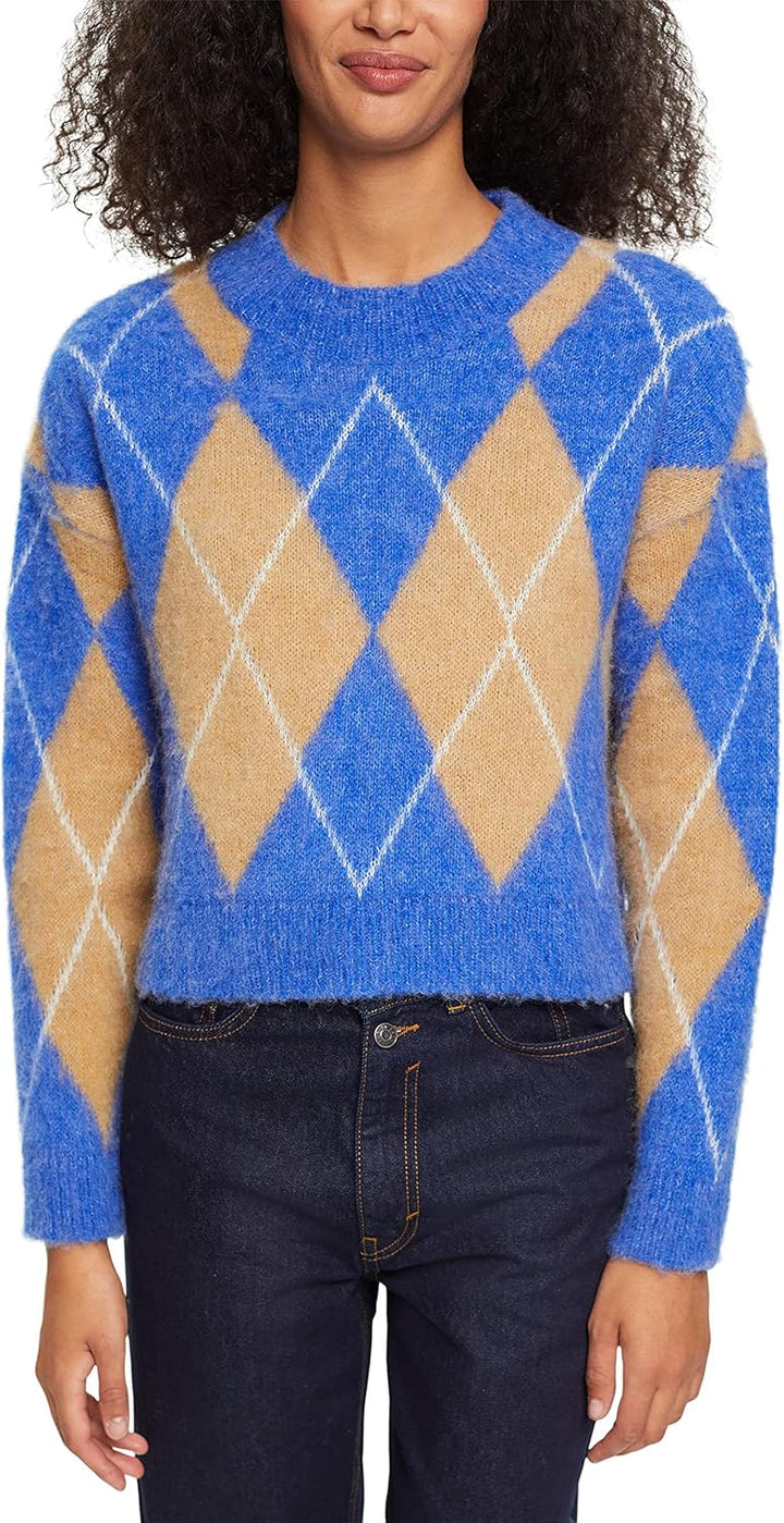ESPRIT Pullover aus Wollmix mit Argyle-Muster XS Bright Blue, XS Bright Blue