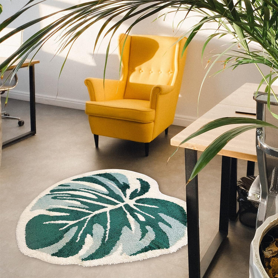 THRILRUG 110×144cm Badezimmerteppich Grün gross,badvorleger Monstera Blattfläche getuftete Teppiche,