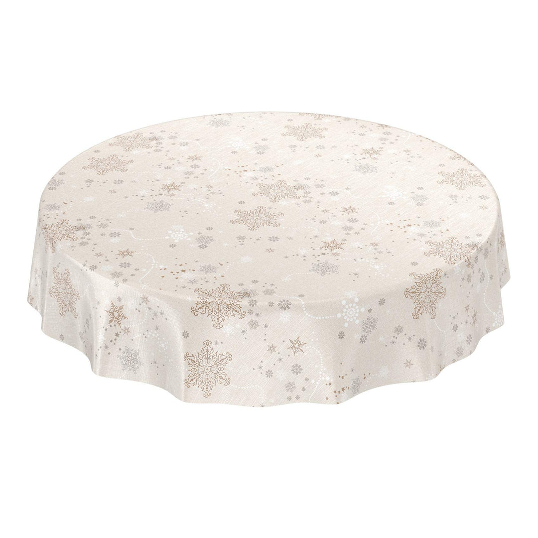 ANRO Wachstuchtischdecke Wachstuch Wachstischdecke Tischdecke Weihnachten Schneeflocken Beige 140 cm
