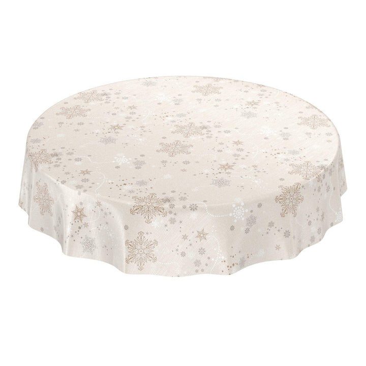 ANRO Wachstuchtischdecke Wachstuch Wachstischdecke Tischdecke Weihnachten Schneeflocken Beige 140 cm