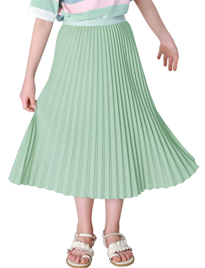 Maeau Mädchen Plisseerock Einfarbiger, Faltenrock Chiffon Gummizug in der Taille, Rock Lang für Frei