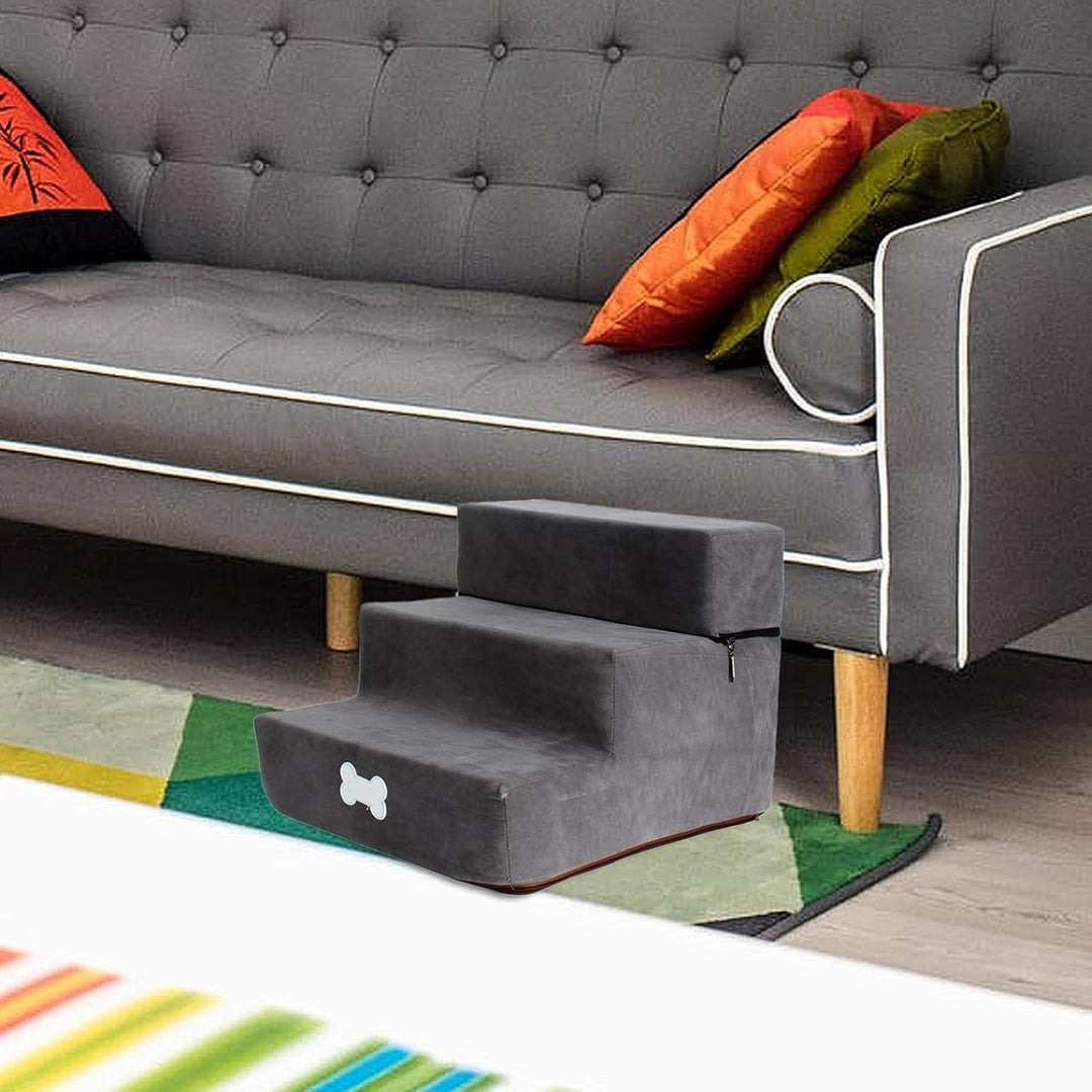 Hundetreppe, 3 Stufen Hirschlederhochdichter Schwamm, Abnehmbare Haustiertreppe Für Bettsofa Mit Was