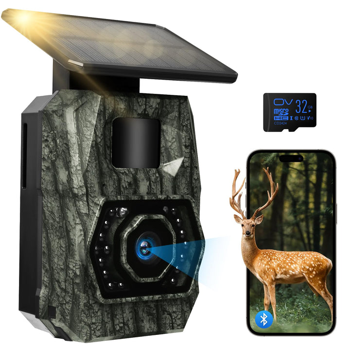 Wildkamera WLAN mit Handyübertragung App, Wildkamera Solar mit Akku 5200mAh Wildtierkamera mit Beweg