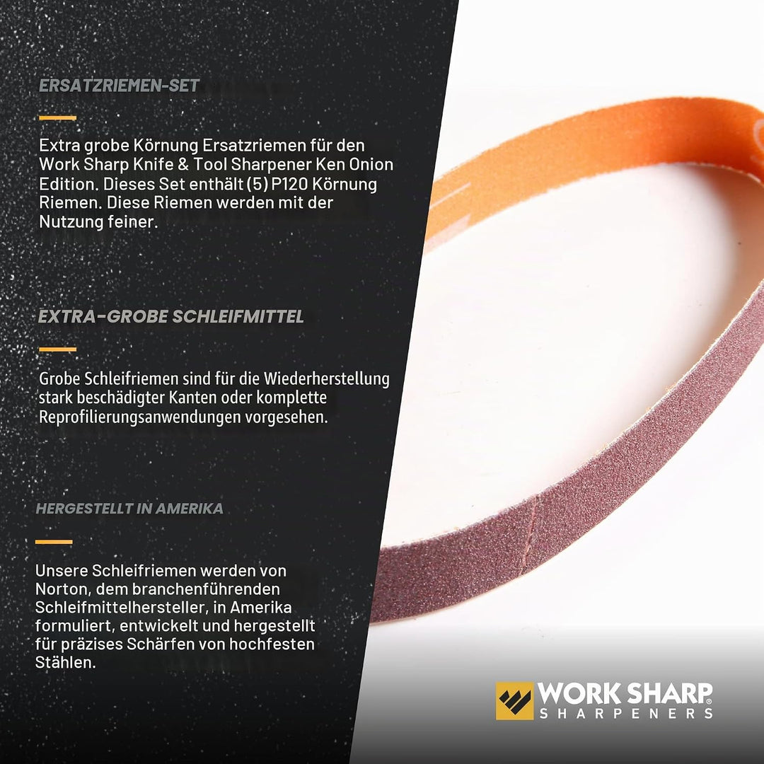 WORK SHARP® - Blade Grinding Attachment Belt Kit P120 - grobes Premium Gewebe-Schärfband 3er Set - k