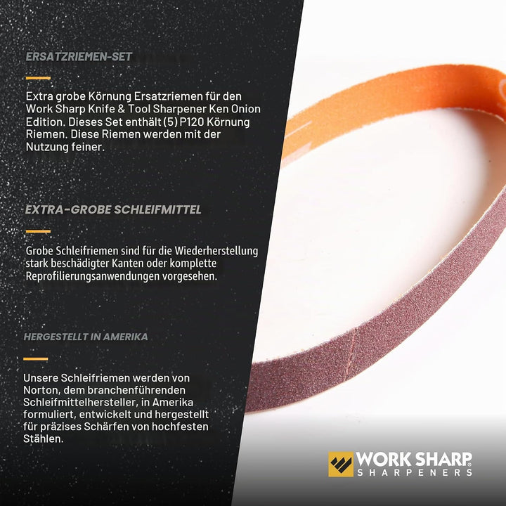 WORK SHARP® - Blade Grinding Attachment Belt Kit P120 - grobes Premium Gewebe-Schärfband 3er Set - k