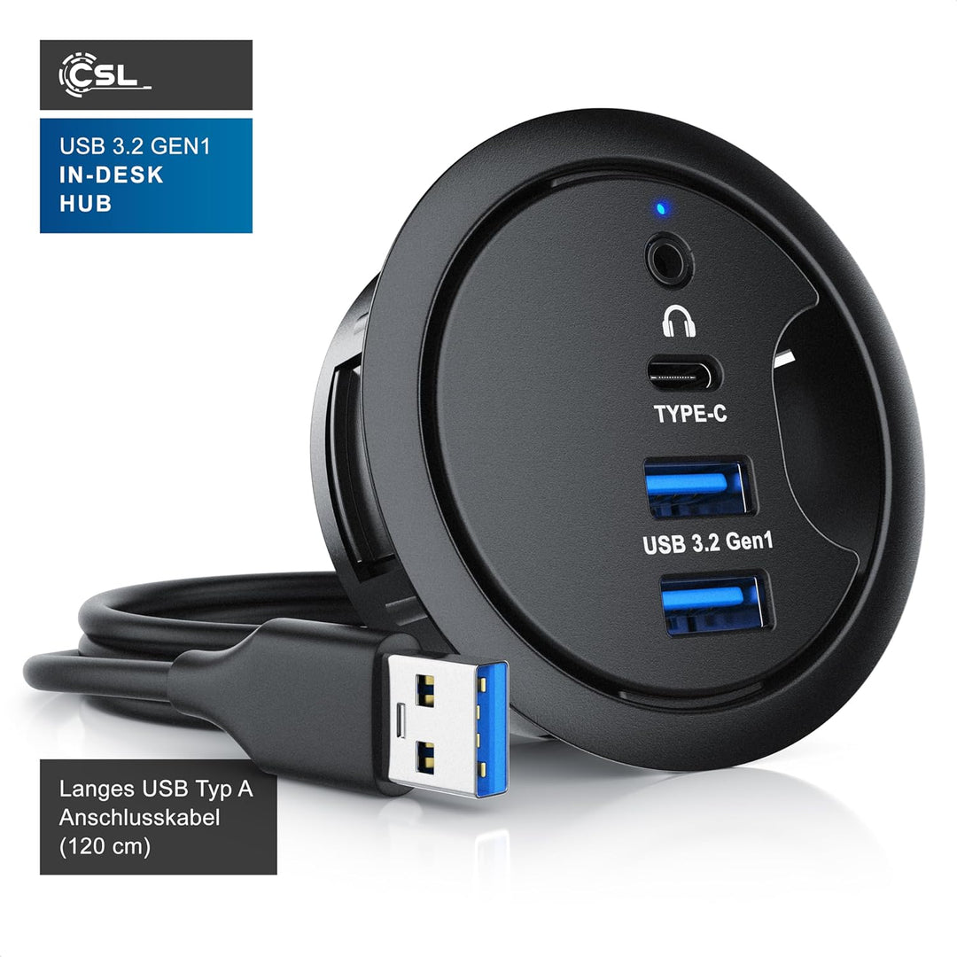 CSL - USB 3.2 In-Desk USB Hub - Tisch Kabeldurchführung - Tischkabeldose - 2 x USB 3.2 – 1 x USB C 3