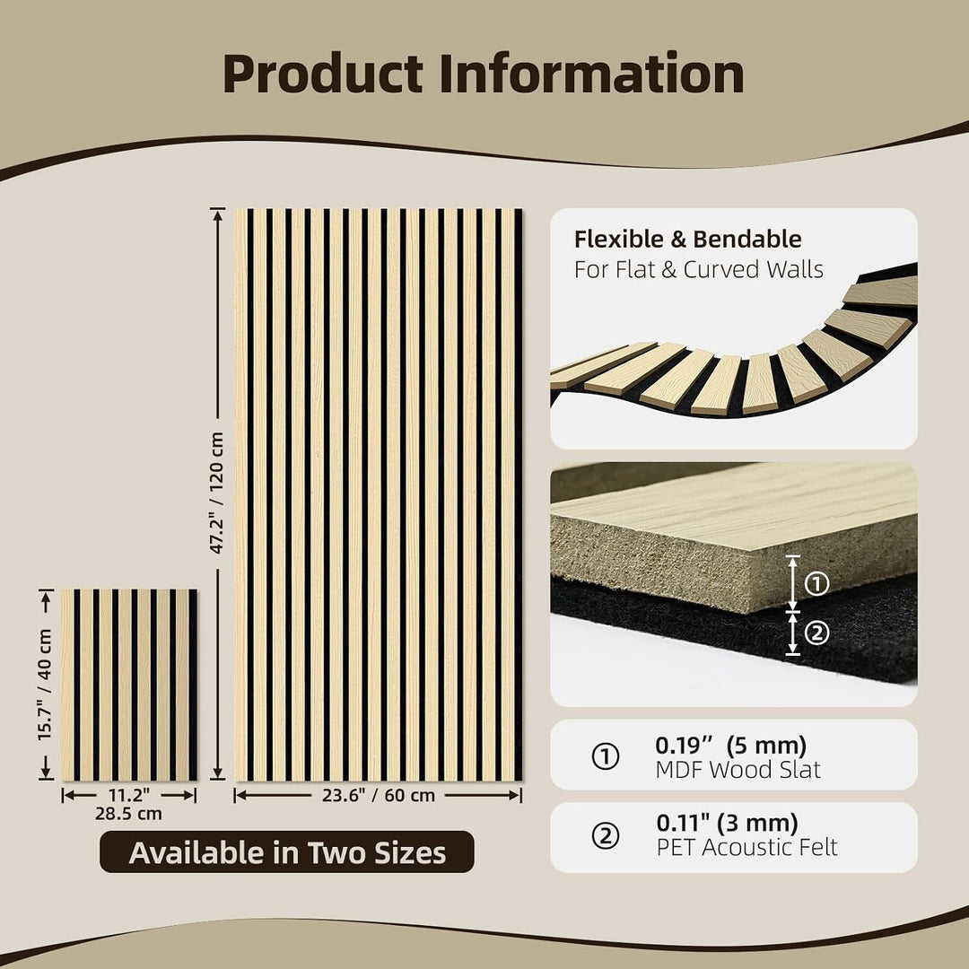Vieshful 10er Set Flexible Holzlamellen Wandpaneele 28x40cm MDF 10 Stück 28x40cm Eiche Natur, 10 Stü