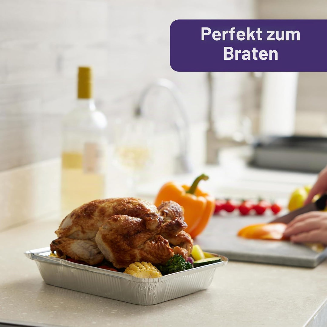 MATANA 25 Aluschalen mit Deckel – 22×17 cm (1200 ml), 4,2 cm tief | Schwerlast-Aluminium Backofen- &
