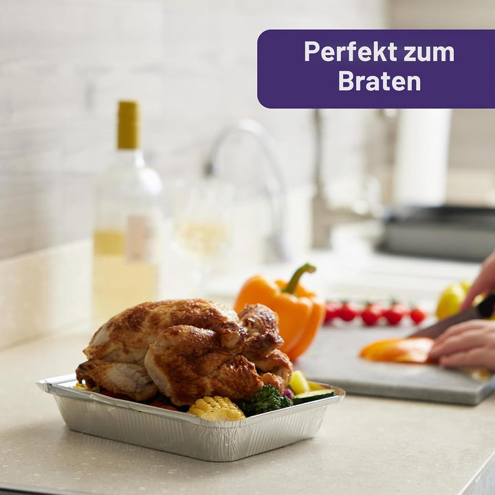 MATANA 25 Aluschalen mit Deckel – 22×17 cm (1200 ml), 4,2 cm tief | Schwerlast-Aluminium Backofen- &