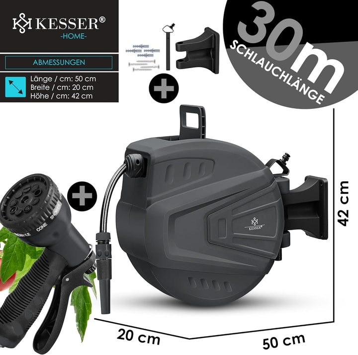 KESSER® automatische Schlauchtrommel 30 m + 2 m, Wand Schlauchbox mit Aufrollautomatik, Schlauchaufr
