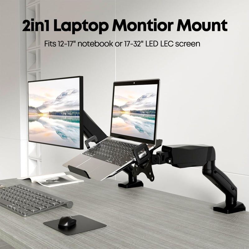 PUTORSEN Monitor Arm mit Laptopablage für 17 bis 32 Zoll LCD LED Bildschirm & bis zu 17 Zoll Noteboo