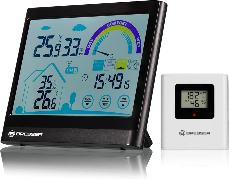 Bresser 7007402 Touchscreen Wetterstation Funk- Thermo-/Hygrometer mit Lüftungsempfehlung, Schwarz S