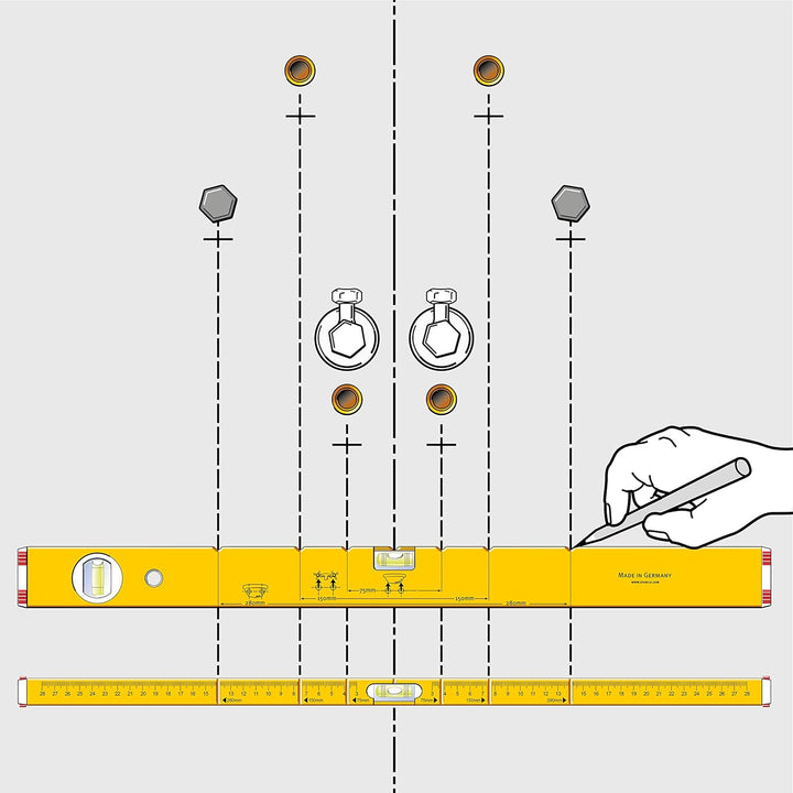 STABILA Wasserwaage Type 80 M Installation, 60 cm, mit Seltenerd-Magnetsystem und Markierungshilfen