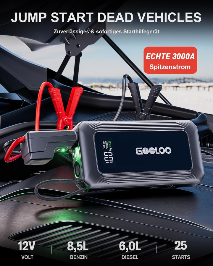 GOOLOO G7 Starthilfe Powerbank für pkw, 3000A Tragbare Starter Powerbank mit 45W USB-C Schnellladung