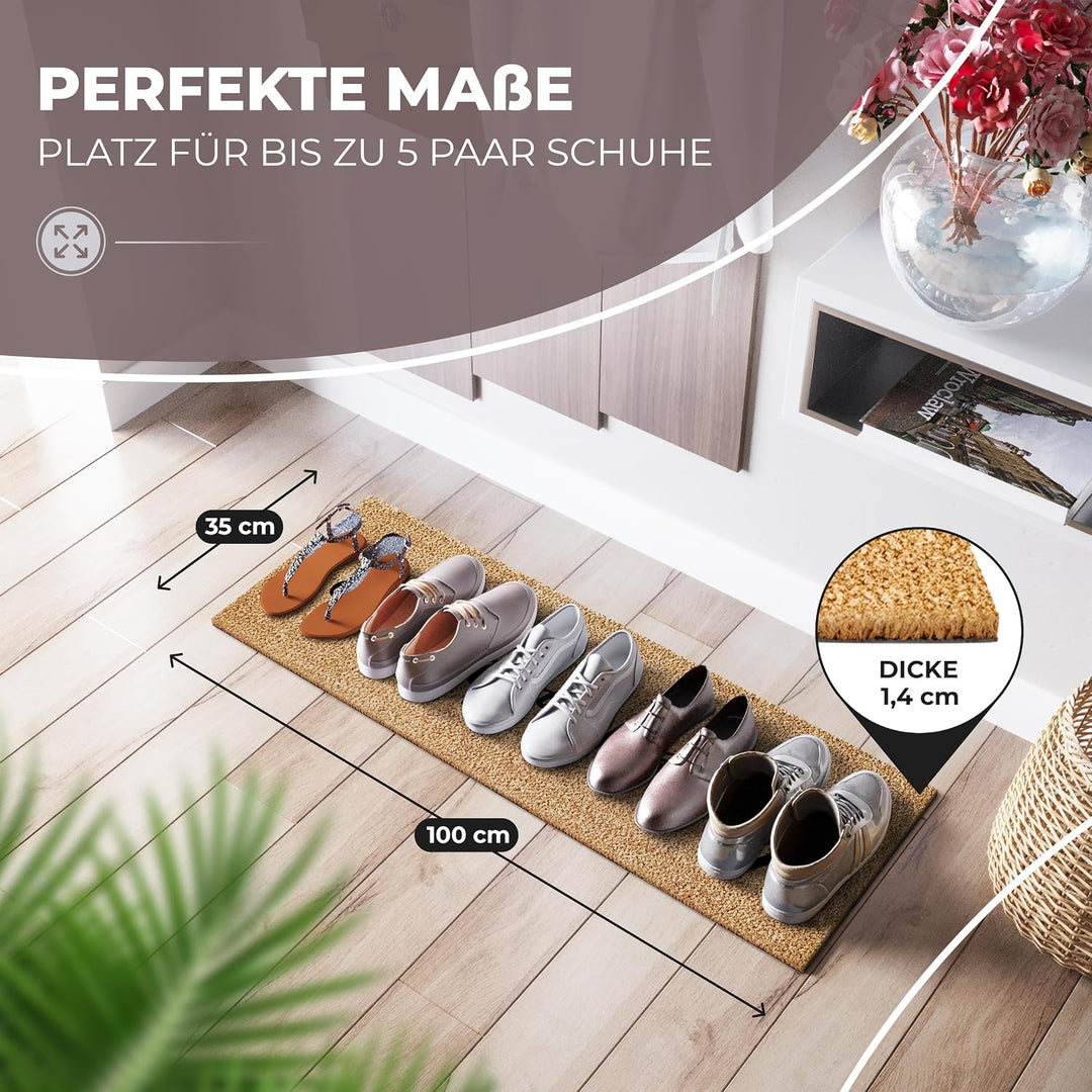 ElbFuchs® Schuhparkplatz Kokos Fussmatte 100x35cm | Rutsch- und wetterfeste Schuhmatte Abtropfmatte