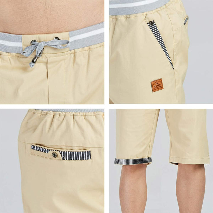 JustSun Kurze Hosen Herren Shorts Chino Baumwolle Sommer mit Tunnelzug M Denim Blau, M Denim Blau