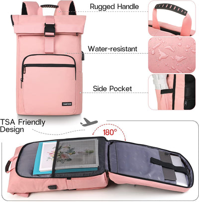 Laptop Rucksack Damen 17 Zoll,Rolltop Rucksack Stadtrucksack Damen Wanderrucksack Frauen Motorrad Ru