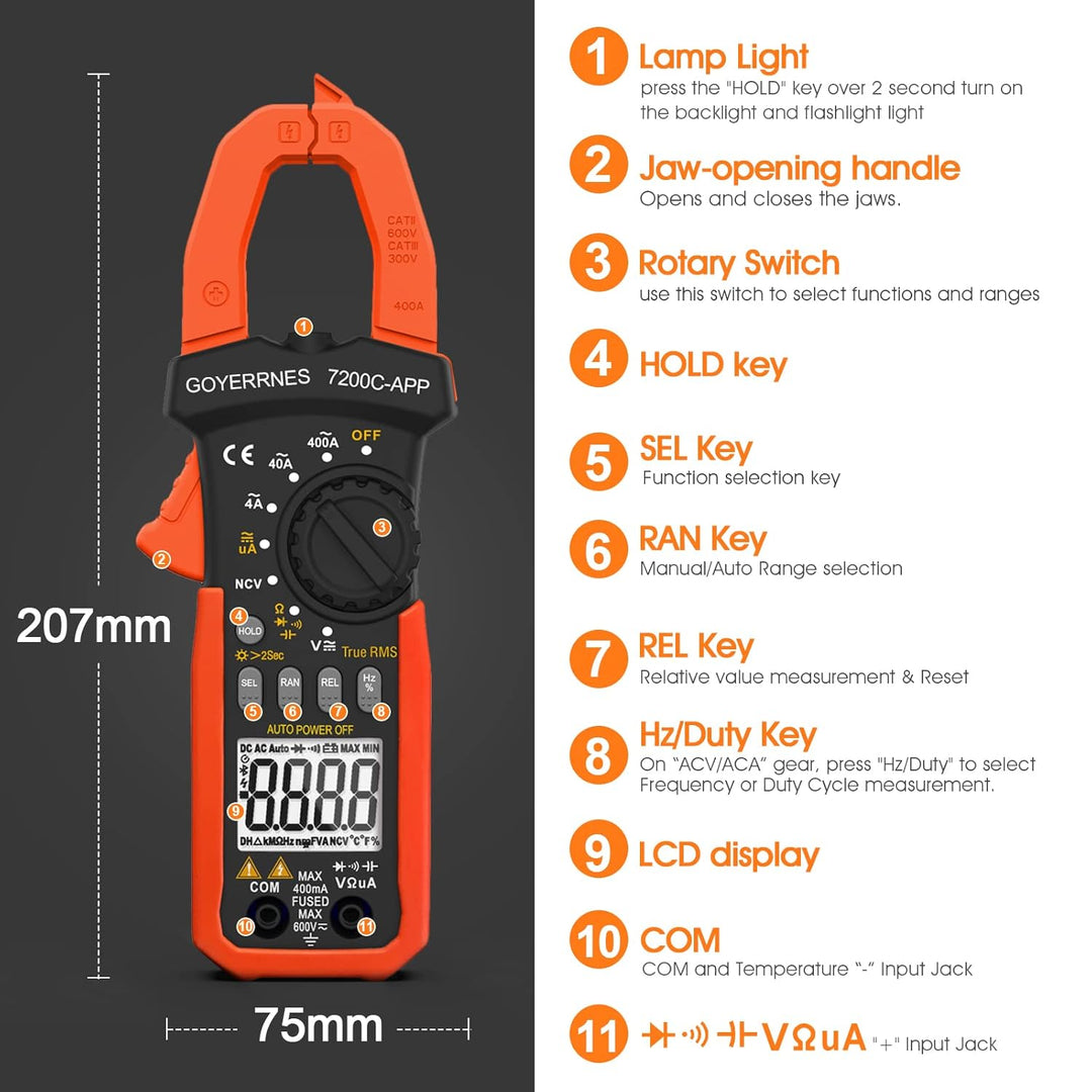 Digitales Zangenmessgerät Multimeter, GR-7200C-APP strommesszange Pinza Amperometrica Digitale AC DC