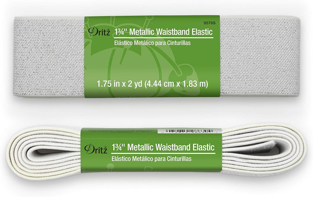 Dritz Dritz Metallic Waistb and Elastic, 1-3/4 X 2 yd, White with Silver