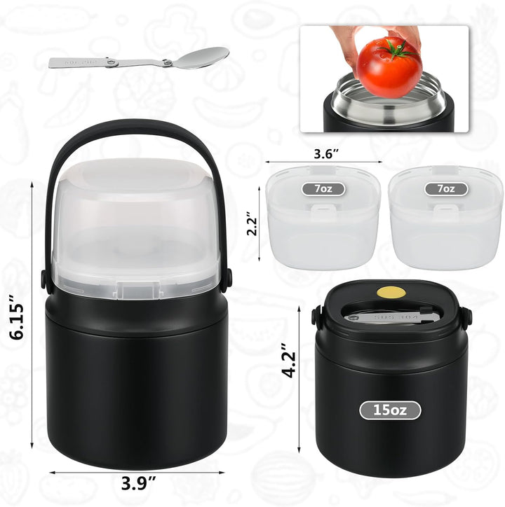 Itslife Thermobehälter für Essen 450ml mit 2pcs Snackbox, Auslaufsicherer Lunchbox Kinder mit Löffel