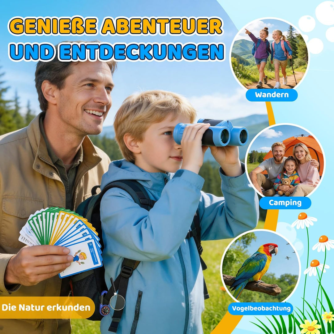 Fernglas für Kinder 8X21 mit Lupe & Kompass & Entdeckerkarten, Ostergeschenke für Junge, Spiele & Sp