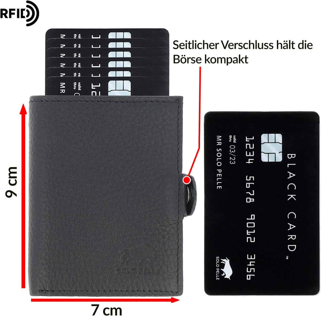 Solo Pelle NEU Slim Wallet mit Münzfach [12 Karten] Slimwallet Riva [RFID-Schutz] Kartenetui mit Mün
