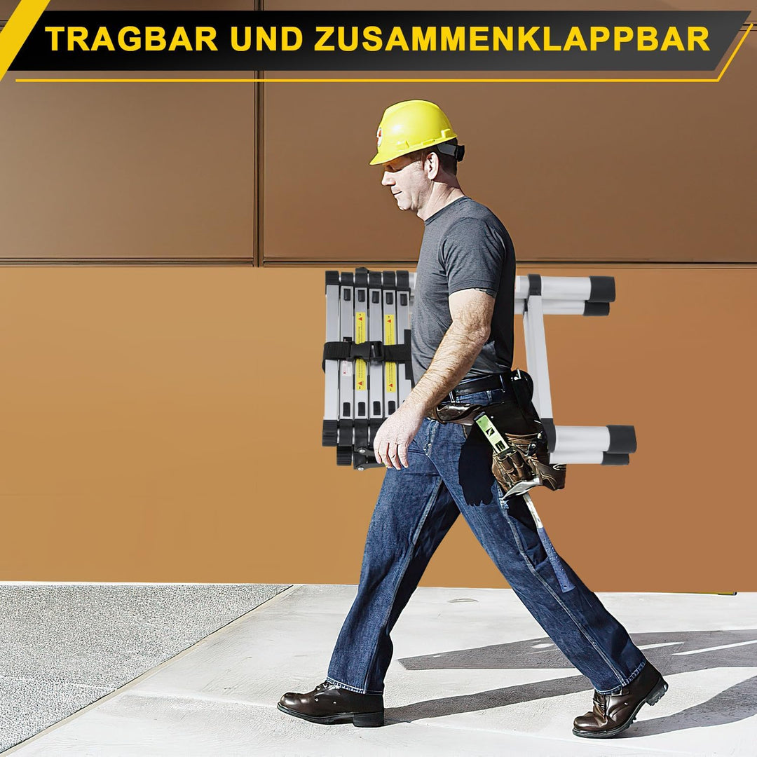 Fiqops 1.4m+1.7m Aluminium Teleskopleiter Klappleiter A-Rahmen 4 + 5 Stufen, Ausziehleiter für Dachr