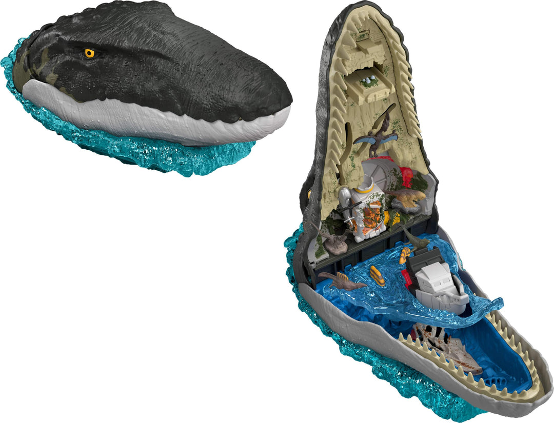 Mattel Jurassic World Rebirth Deluxe-Mosasaurus-Spielset mit 7 interaktiven Funktionen, 7 Soundeffek