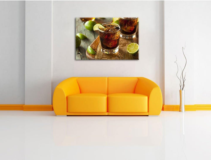 Erfrischender Cuba Libre, Format: 120x80 auf Leinwand, XXL riesige Bilder fertig gerahmt mit Keilrah