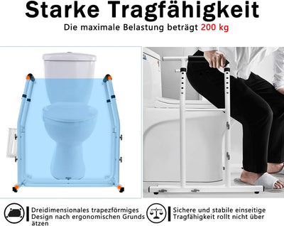 LARS360 Mobile WC-Aufstehhilfe inkl. Ablagekorb, Höhenverstellbar Stützhilfe, Toiletten Stützgestell