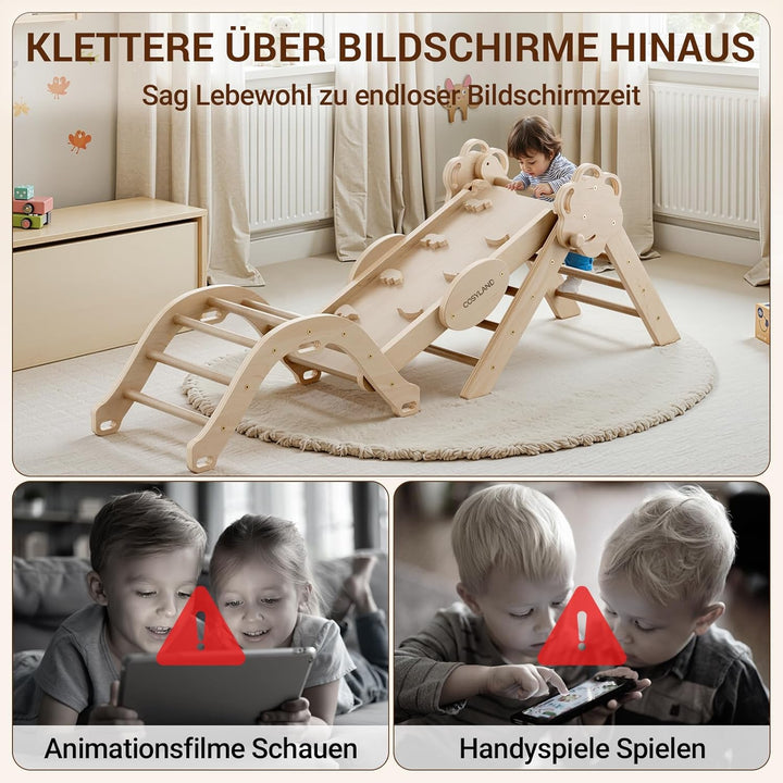 COSYLAND 8-in-1 Montessori Klettergerüst Indoor ab 1 Jahr – Kletterdreieck mit Rutsche, Kletterbogen