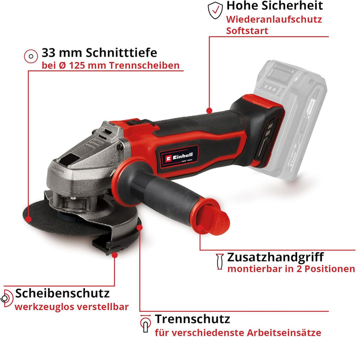 Einhell Akku-Winkelschleifer TE-AG 18/125-2 Li - Solo Power X-Change (18 V, 125 mm Scheiben-Ø, 33 mm