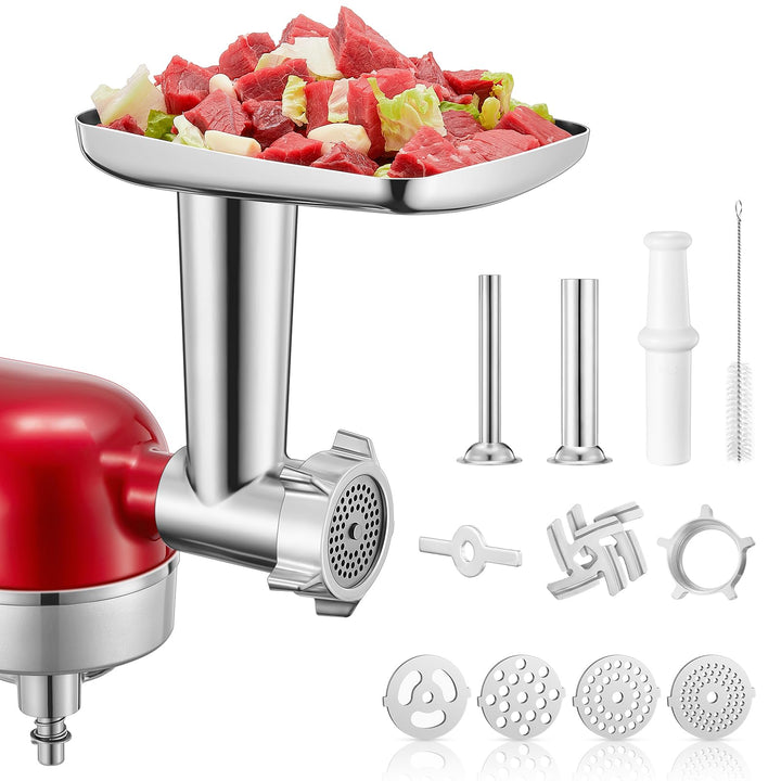 FOHERE Edelstahl Fleischwolf Aufsatz für Kitchenaid Zubehör, Standmixer, Fleischwolf Zubehör Inklusi