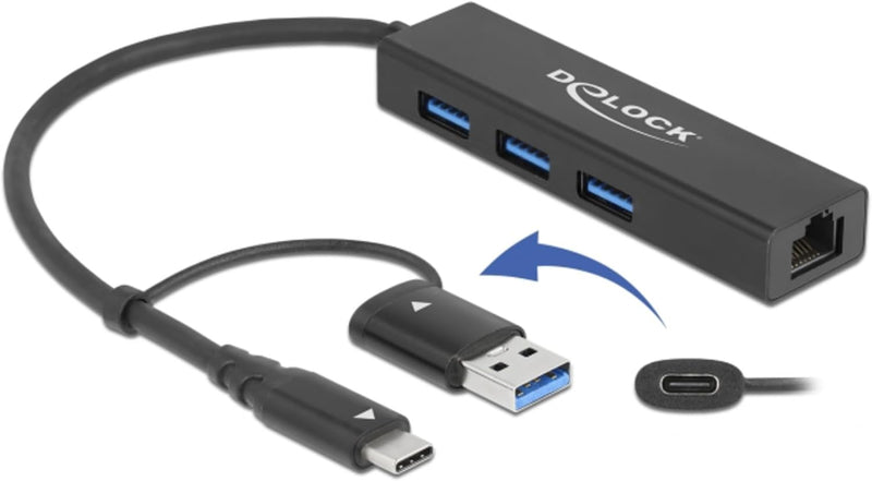 Delock 3 Port USB 3.2 Gen 1 Hub + Gigabit LAN