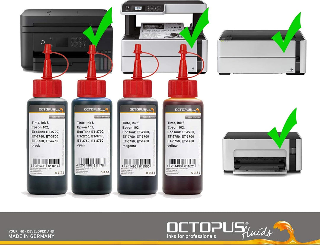 Druckertinte kompatibel für Epson 102, EcoTank ET-2700, ET-2750, ET-3700, ET-3750, ET-4750 Nachfüllt